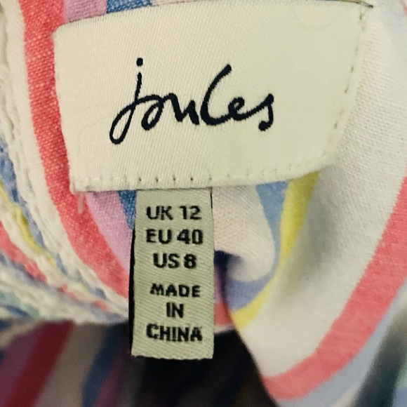 joules linen blend pastel stripe faux button front midi dress. Size 8 - Picture 3 of 4